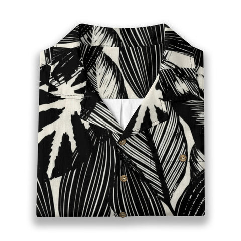 White & Black Tropical Leaf Hawaiian Shirt