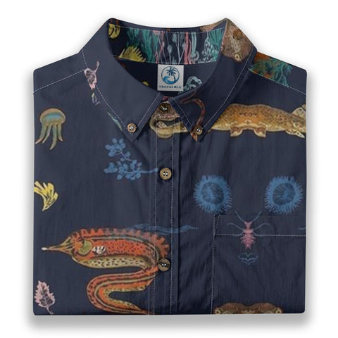 Ocean Explorer Hawaiian Hand-painted Art Print Shirt