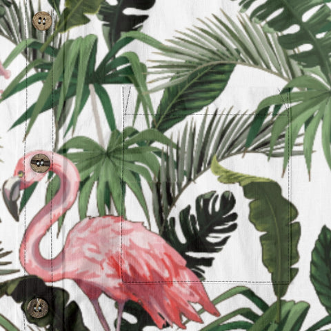 Flamingo under Hawaiian style printed shirt