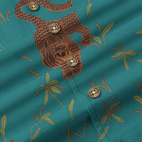 Teal Vintage Tiger & Plant