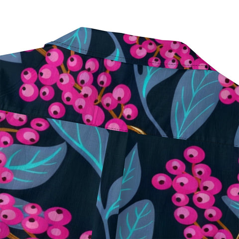 Fuchsia Berry & Teal Leaf Hawaiian Shirt