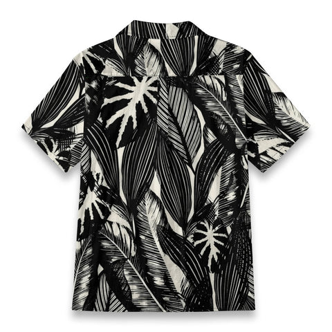 White & Black Tropical Leaf Hawaiian Shirt