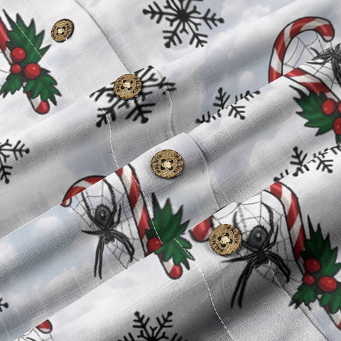 Spider's Christmas candy cane on a snowy night