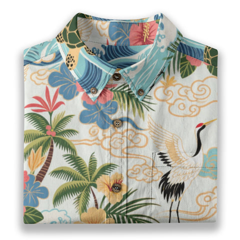 Crane Breeze – Eastern-Inspired Hand-Painted Hawaiian Shirt