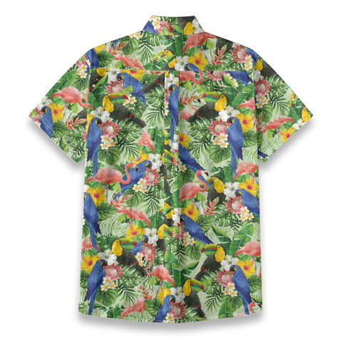 Personalized Hawaiian Shirt with Photo, Flamingo Parrot Hawaiian Shirt, Vacation Tropical Pattern Shirt for Men Women - The Palmix