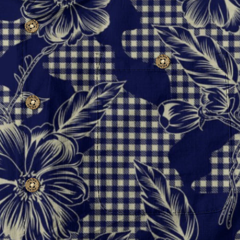 Retro Artistic Navy Gingham Floral