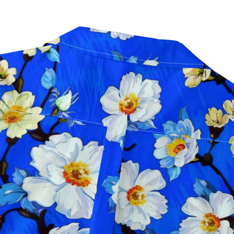 Bold Blue White Floral Hawaiian Shirt