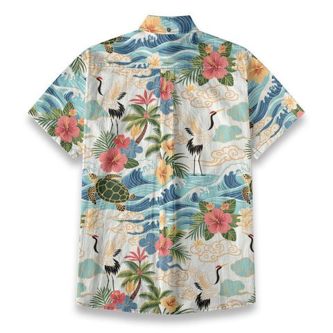 Crane Breeze – Eastern-Inspired Hand-Painted Hawaiian Shirt