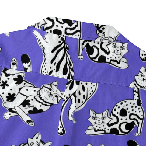 Purple Whimsical Cat Hawaiian Shirt