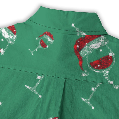 Women's Santa Hat Wine Glass Hawaiian Shirt