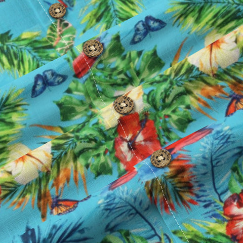 Tropical flowers and birds blue rhyme