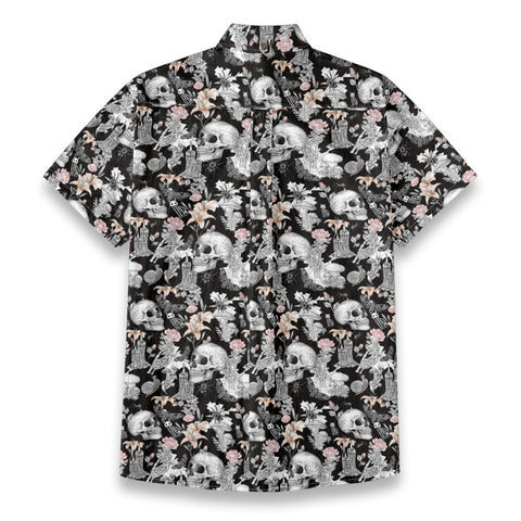 Halloween Skull and Bones Floral Print Shirt