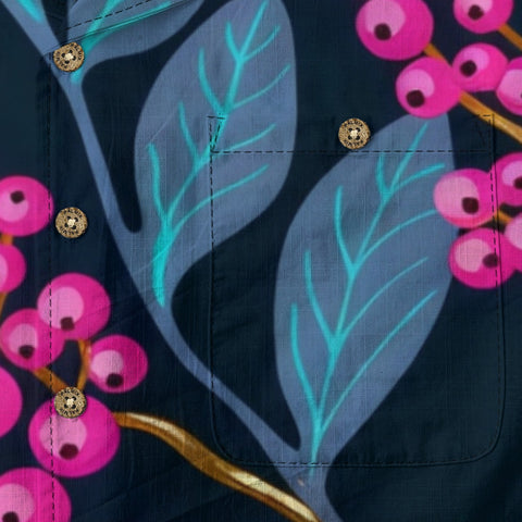 Fuchsia Berry & Teal Leaf Hawaiian Shirt