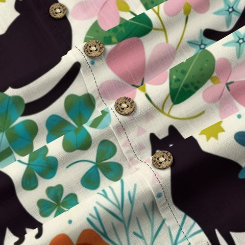 Black Cat Floral Hawaiian Shirt