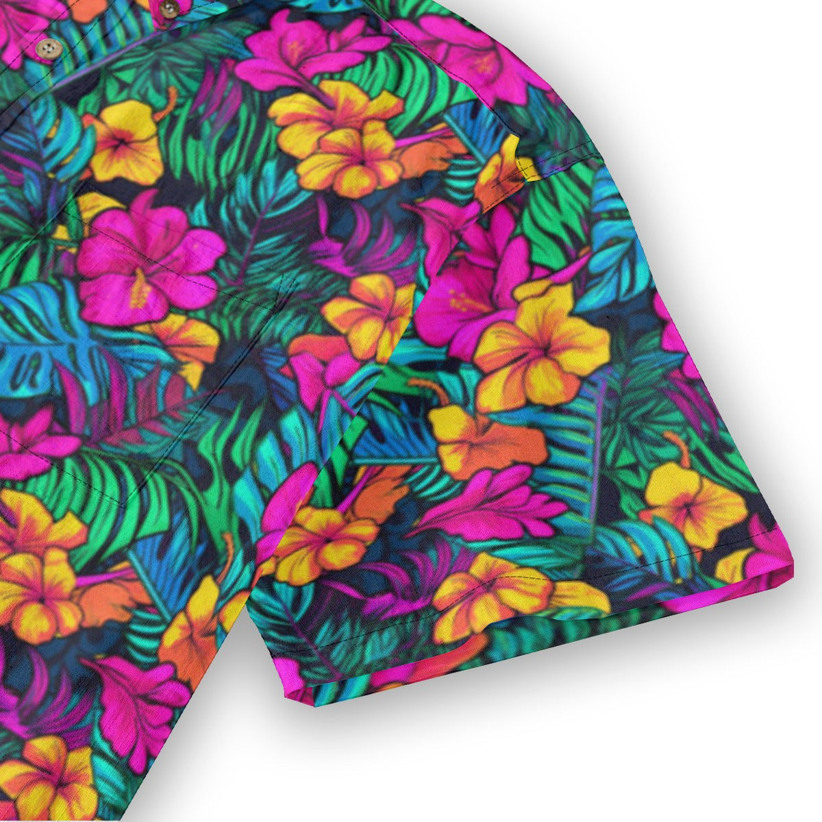 “Island Bloom” Bright Pink & Green Plumeria Tropical Print Hawaiian Shirt