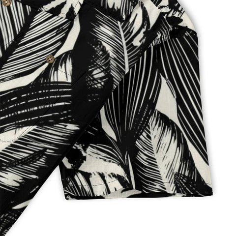 White & Black Tropical Leaf Hawaiian Shirt