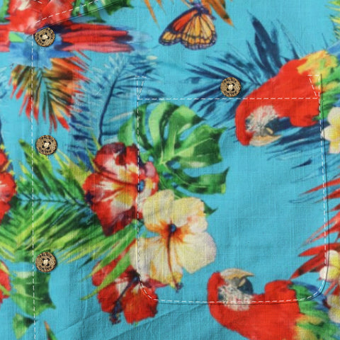 Tropical flowers and birds blue rhyme