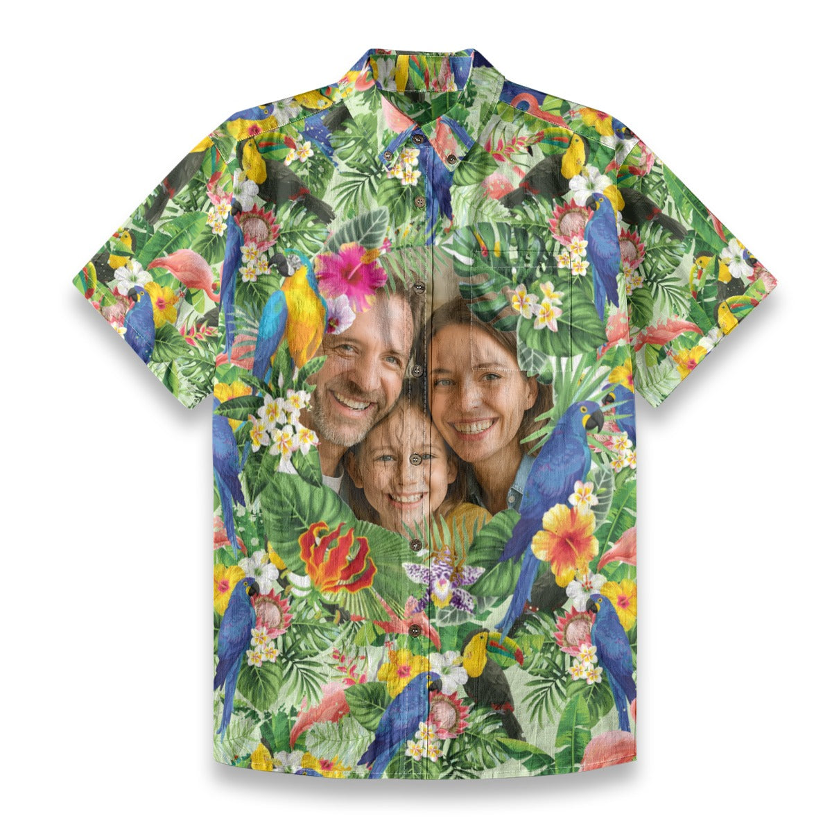 Personalized Hawaiian Shirt with Photo, Flamingo Parrot Hawaiian Shirt, Vacation Tropical Pattern Shirt for Men Women - The Palmix
