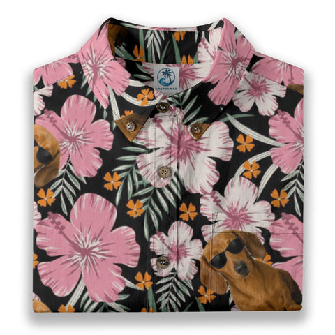 Cool Dachshund Dog Tropical Flower Hawaiian Vacation Shirt
