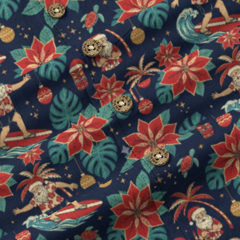 Poinsettia Surfing Santa Hawaiian Shirt