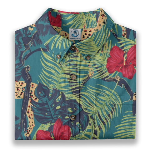 Jungle Hibiscus – Retro Leopard Print Aloha Shirt