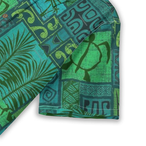 Hawaiian Tribal Volume Tiki Aloha Vintage Line Turtle Print Shirt