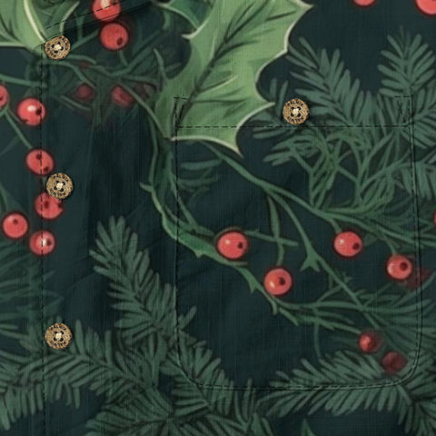 Dark Green Holly & Berry Hawaiian Shirt