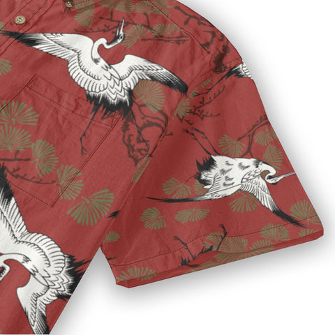 It is a poetic county crane Japanese-style printed shirt