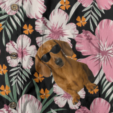Cool Dachshund Dog Tropical Flower Hawaiian Vacation Shirt