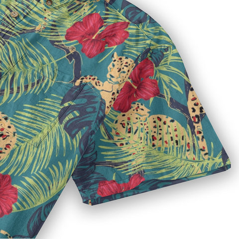 Jungle Hibiscus – Retro Leopard Print Aloha Shirt