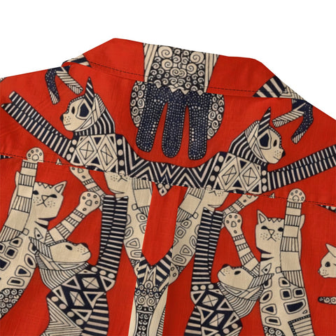 Red Tribal Cat Hawaiian Shirt