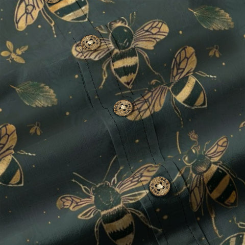 Green Bee – Dark Green Gold Bee Hand-painted Art Retro Long-sleeve shirt