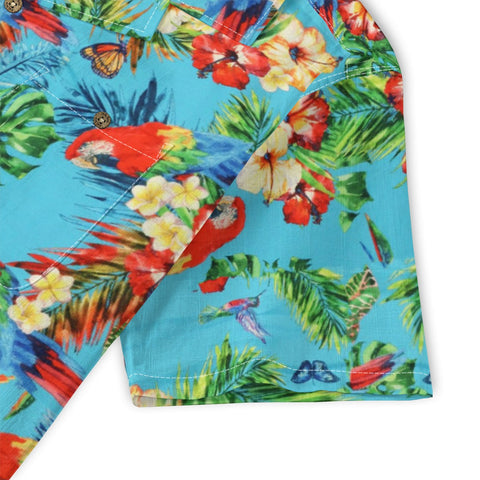 Tropical flowers and birds blue rhyme