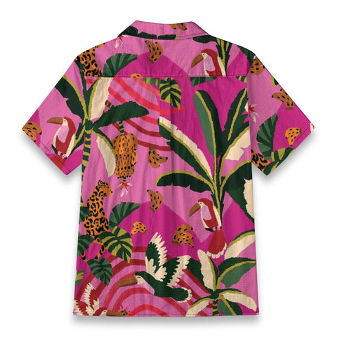 Pink Jungle Toucan &amp; Leopard Hawaiian Shirt