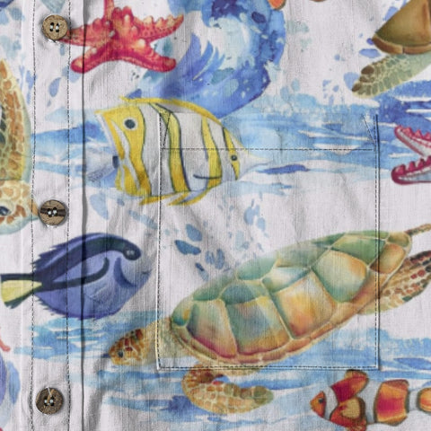 Undersea scroll Hawaiian hand-painted art vacation shirt