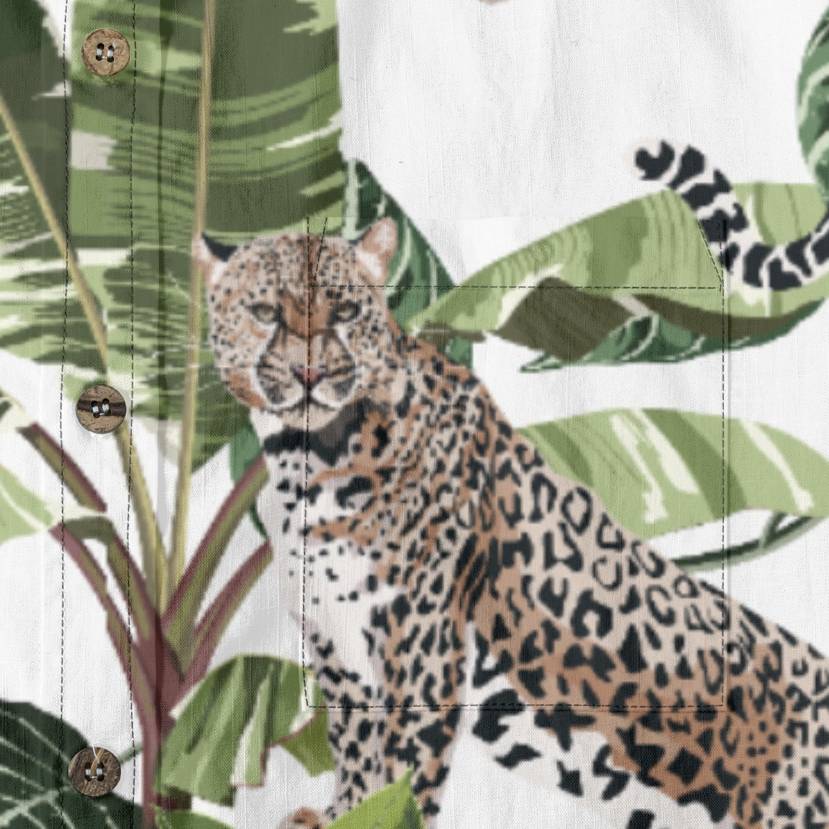Hawaiian style watercolor leopard print shirt with palm tree print