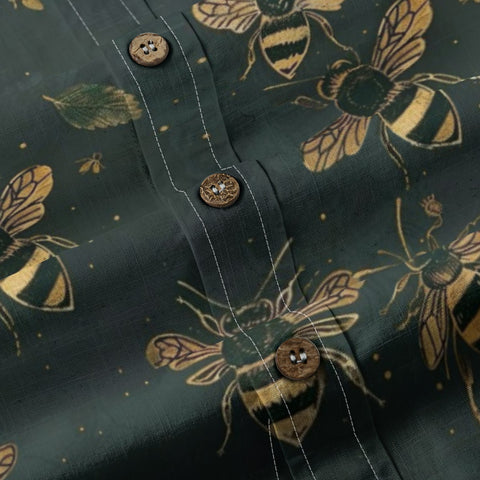 Green Bee – Dark Green Gold Bee Hand-painted Art Retro Printed Shirt