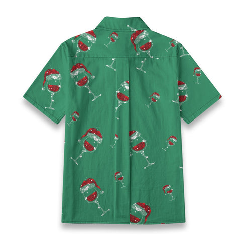 Women's Santa Hat Wine Glass Hawaiian Shirt