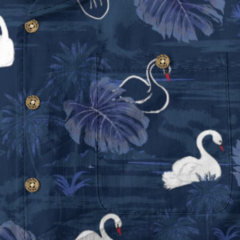 Navy Swan & Leaf Hawaiian Shirt