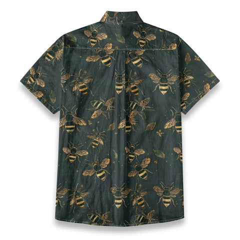 Green Bee – Dark Green Gold Bee Hand-painted Art Retro Printed Shirt