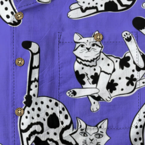 Purple Whimsical Cat Hawaiian Shirt