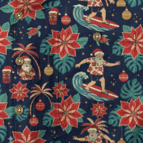 Poinsettia Surfing Santa Hawaiian Shirt