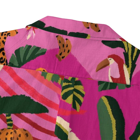Pink Jungle Toucan &amp; Leopard Hawaiian Shirt