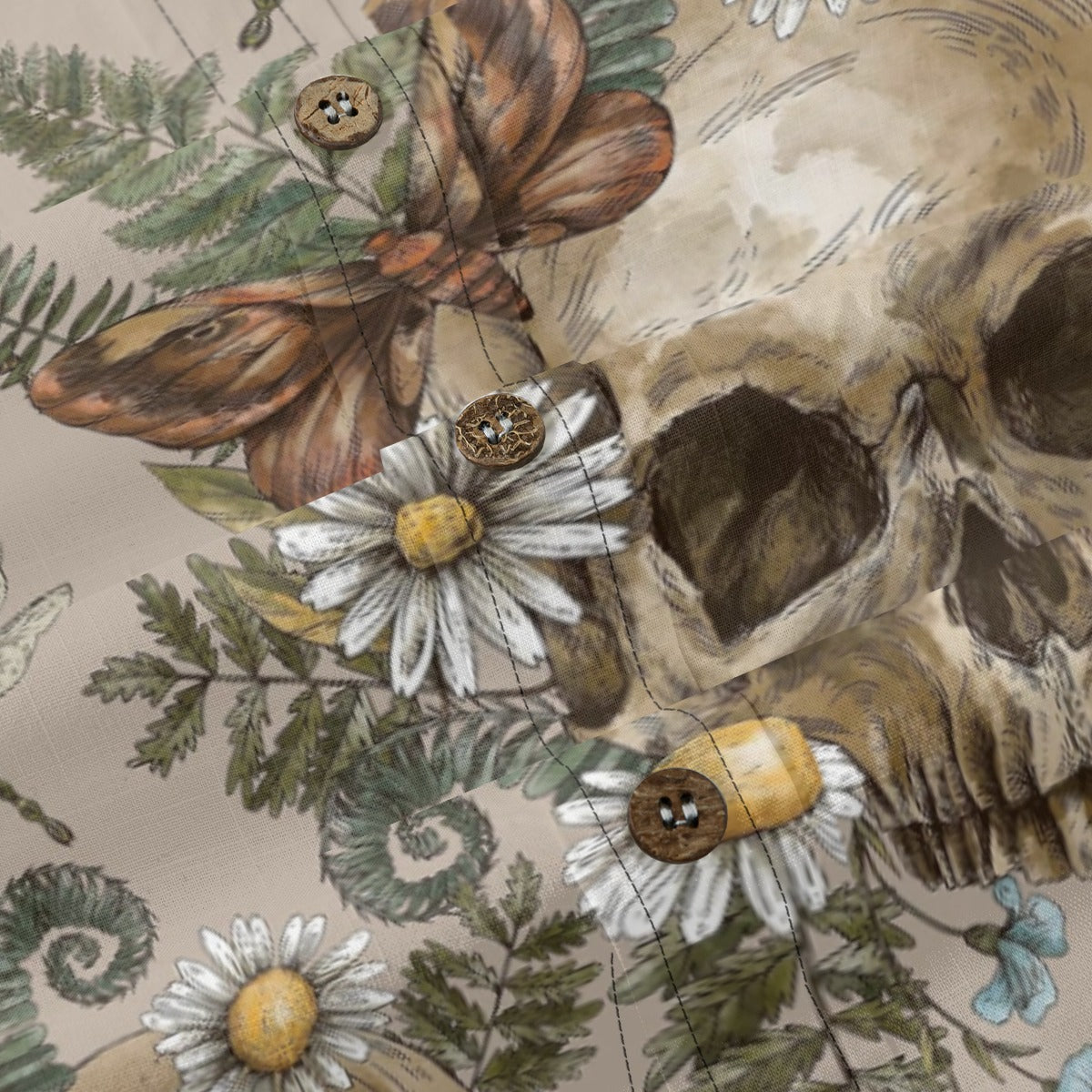 “Eternal Bloom” Hawaiian Shirt – Vintage Floral & Hand-Drawn Skull Print