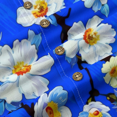Bold Blue White Floral Hawaiian Shirt
