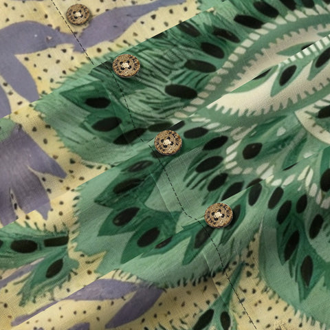 Boho Botanical Green & Lavender Hawaiian Shirt