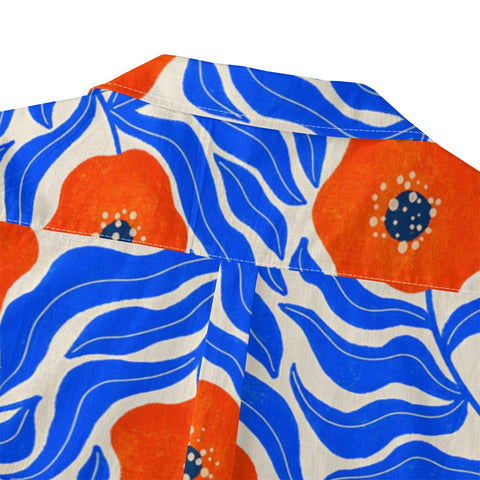 Orange Poppy & Blue Wave Hawaiian Shirt