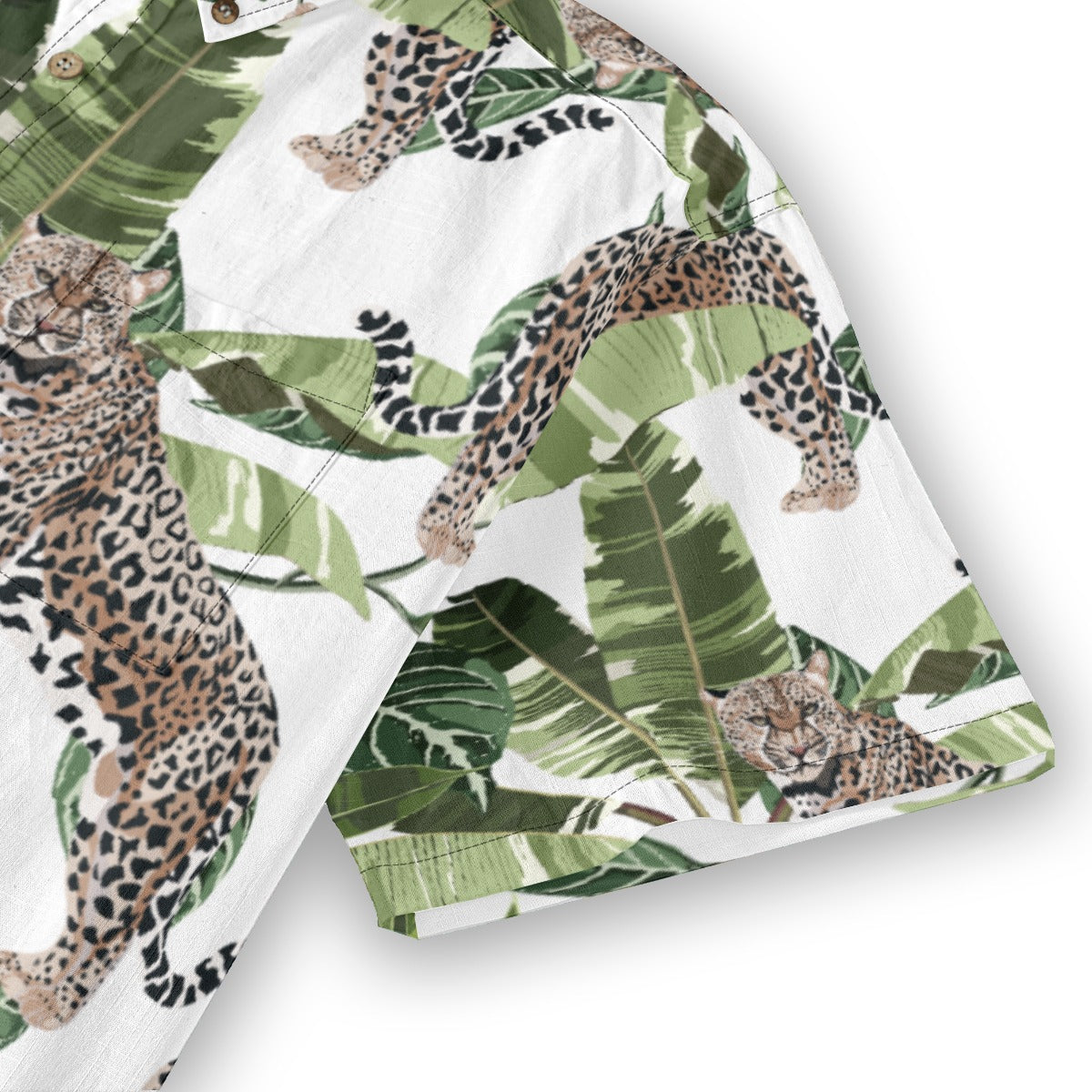 Hawaiian style watercolor leopard print shirt with palm tree print