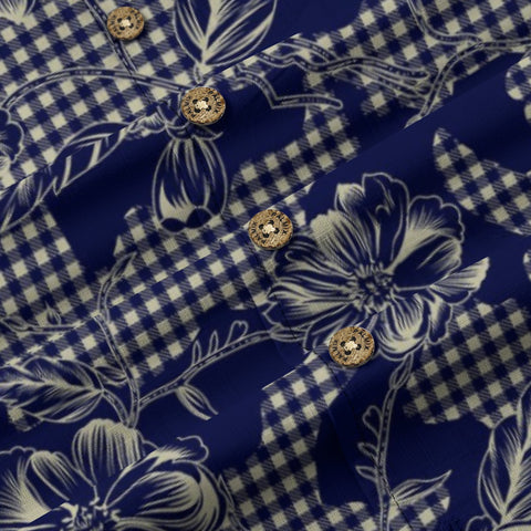 Retro Artistic Navy Gingham Floral