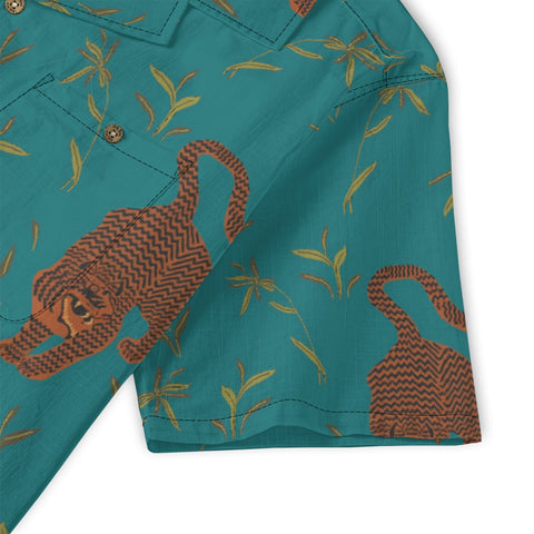 Teal Vintage Tiger & Plant